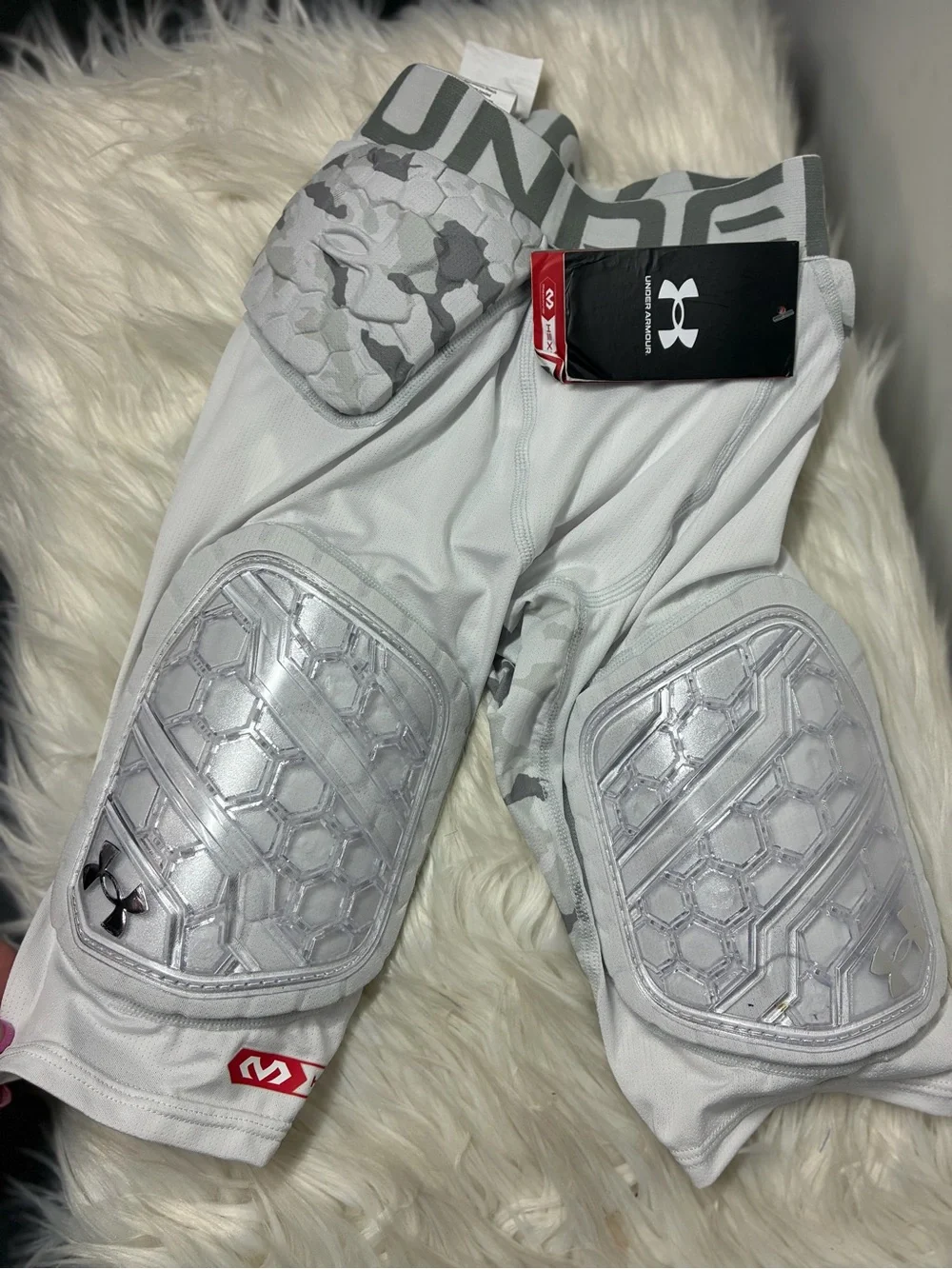 Under Armour White Youth Padded Compression Shorts with Gray Accents
